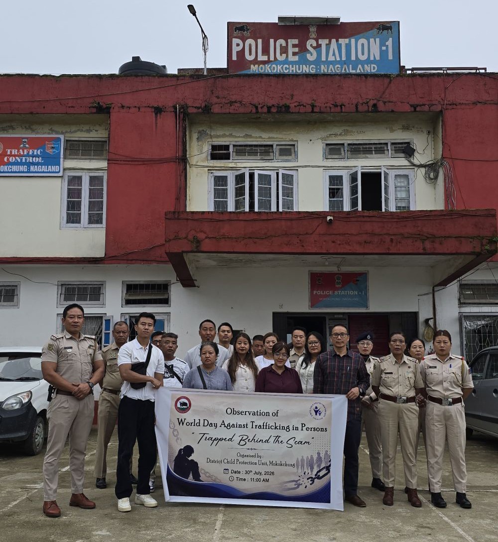 DCPU Mokokchung officials along with police personnel during the World Day Against Trafficking in Persons in Mokokchung on July 30.
